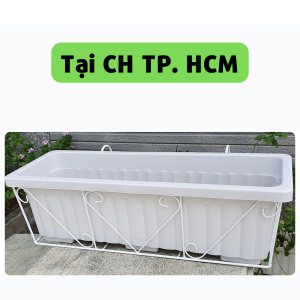 Combo Chậu trồng rau, hoa lan can màu trắng + Giá đỡ màu trắng - Tại CH TP. HCM